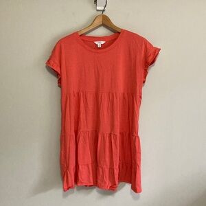 Time and Tru Coral Tiered Mini Babydoll Dress, Size Small 4-6, Cotton